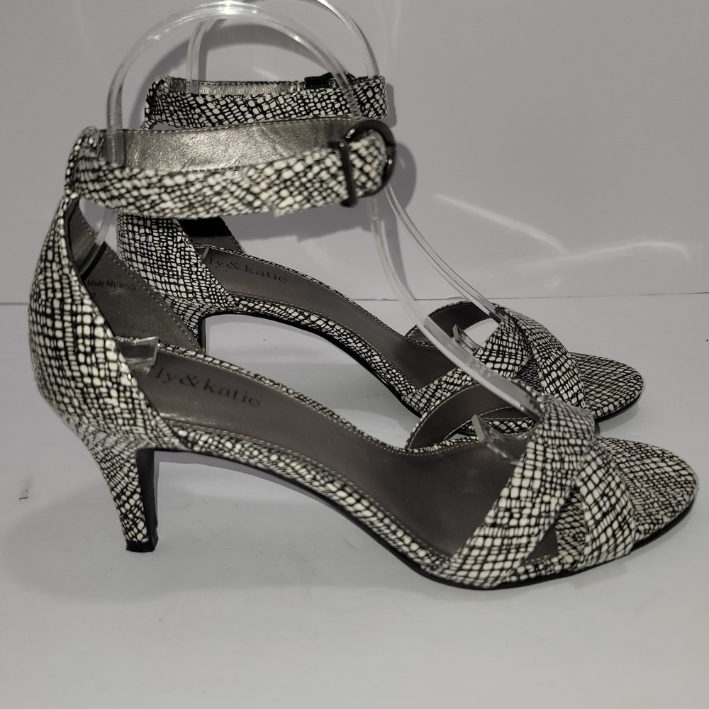 Kelly & Katie Black & White Strappy Heels 8.5 Wedding Guest Cocktail Office Chic - Picture 5 of 11